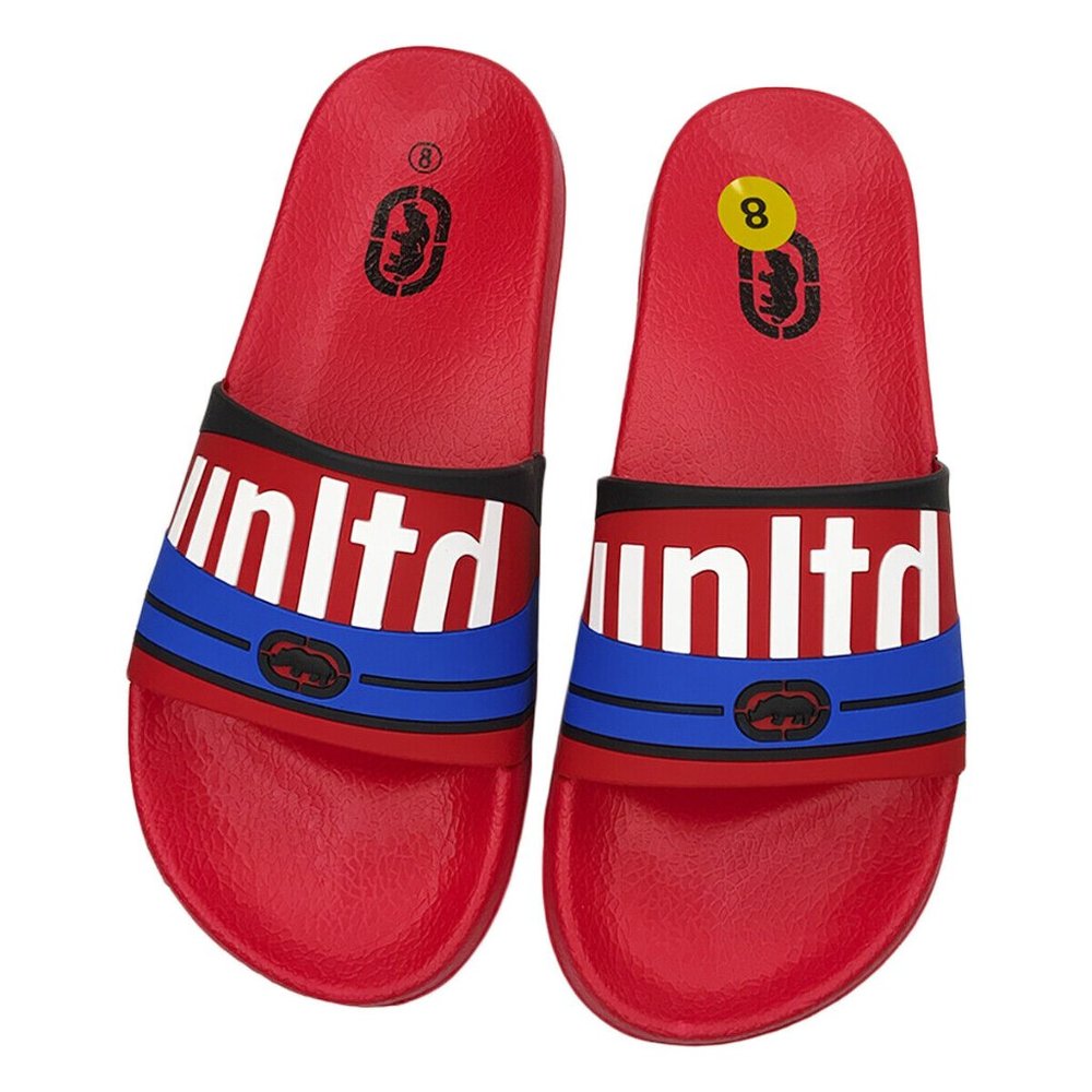 NWT ECKO UNLTD. AUTHENTIC MEN'S 3D LOGO RED SLIP ON SLIDES SANDALS SIZE 8 - Picture 2 of 6